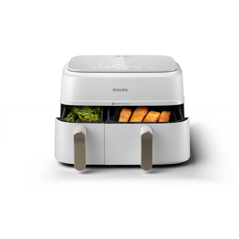 Freidora Philips serie 3000 NA353/10 doble 9 L de pie 2750 W freidora de aire plata, blanco