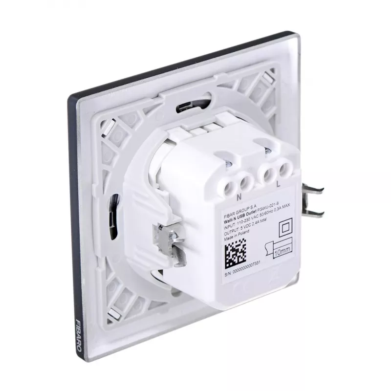 Fibaro FGWU-021-8 Toma de corriente 2x USB negra