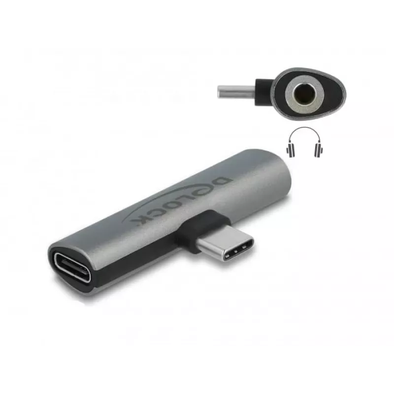 Adaptador de cable DeLOCK 64186 USB Type-C a USB Type-C + 3,5 mm gris