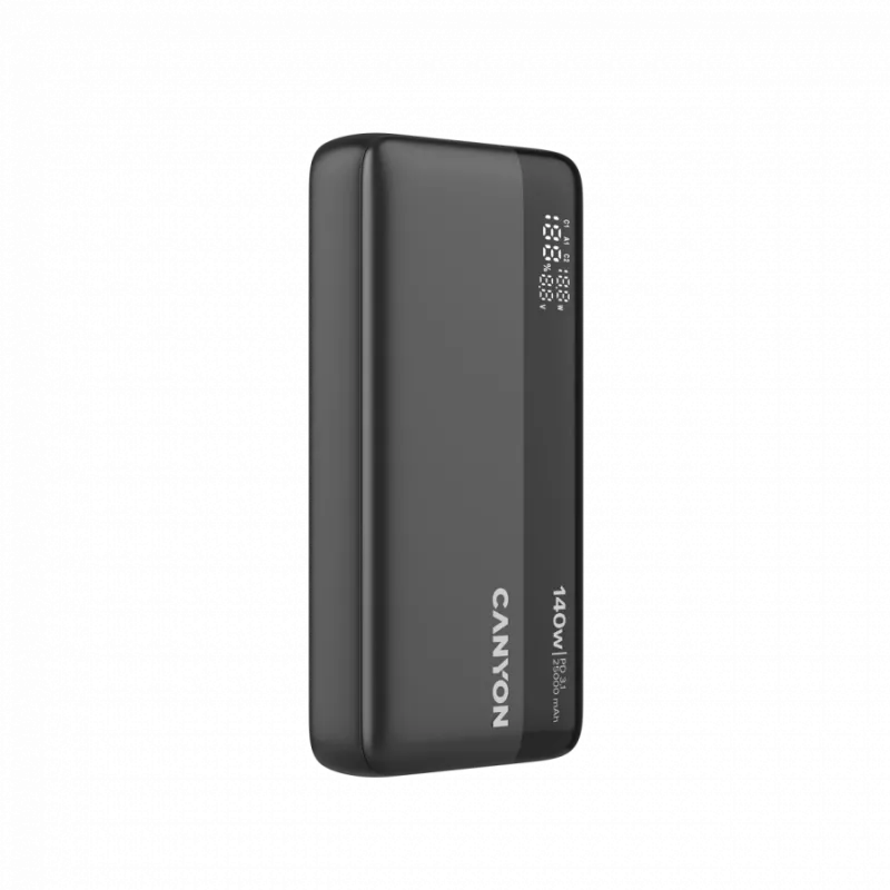 CANYON Batería externa PB-240, 25000mAh PD140W con pantalla, tamaño 160,0x82x27 mm, peso 508±10g, Gris oscuro