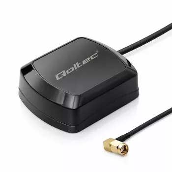 Antena GPS/GLONASS exterior QOLTEC 28 dBi 50 W con conector macho SMA en ángulo recto