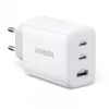 Cargador de pared UGREEN CD275 2× USB Type-C 65W Blanco — Doble USB-C 65W carga rápida, entrada 100–240V