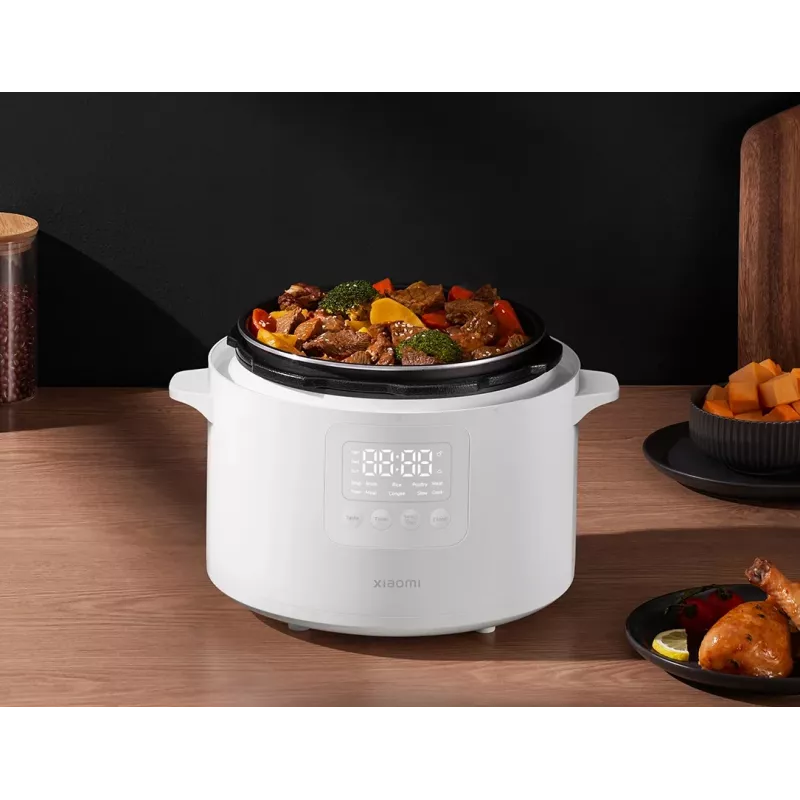 Olla a presión eléctrica rápida Xiaomi 4,8 L – 1000 W, blanca, olla extraíble, pantalla