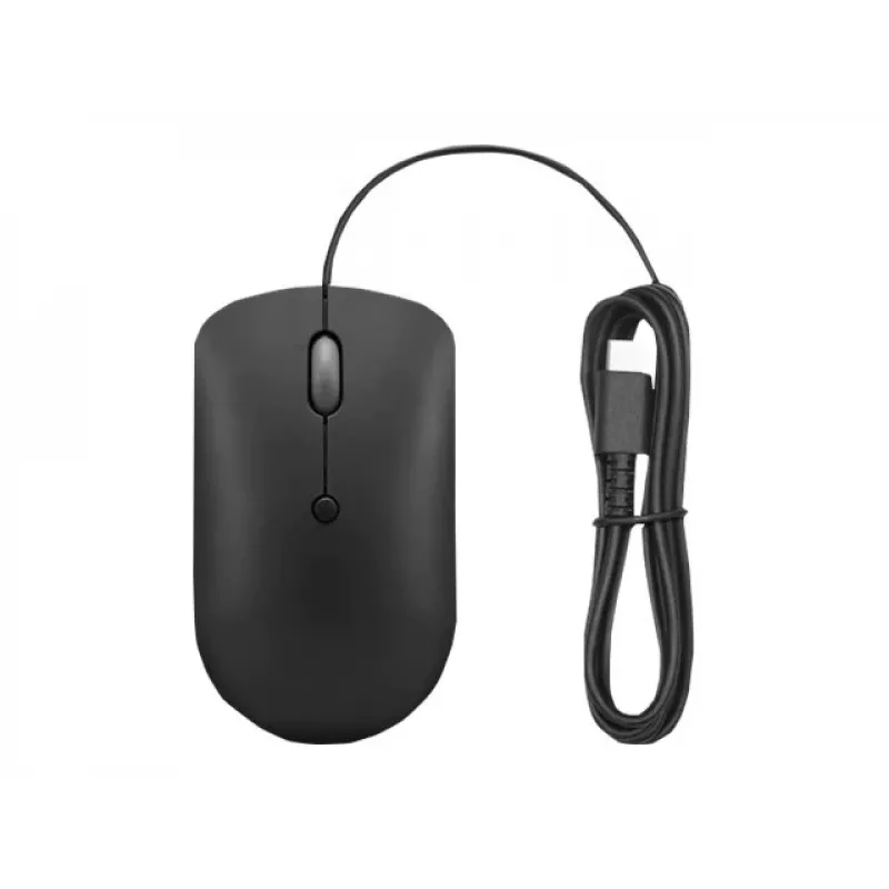 Ratón óptico con cable Lenovo GY51D20875 USB Type-C, ambidiestro, 2400 DPI, 4 botones, negro
