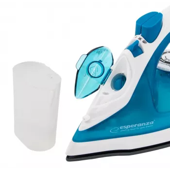 Plancha de vapor ESPERANZA EHI002 — 2200 W, suela cerámica, vapor vertical, 0,815 kg, blanca/azul