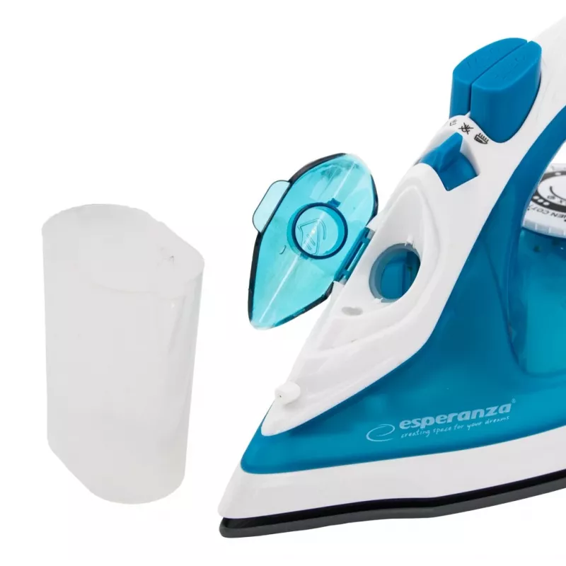 Plancha de vapor Esperanza EHI002 Slider, 2200 W, suela cerámica, vapor vertical, blanca/azul