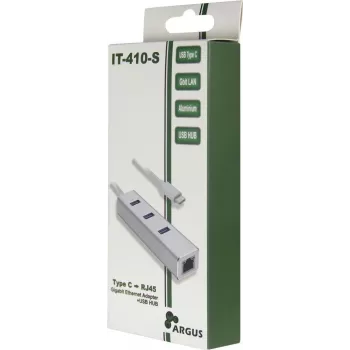 Inter-Tech Argus IT-410-S - USB 3.2 Gen 1 (3.1 Gen 1) Type-C - RJ-45 - USB 3.2 Gen 1 (3.1 Gen 1) Type-A - Gris - Aluminio - LAN - USB - Gigabit Ethernet (88885472)