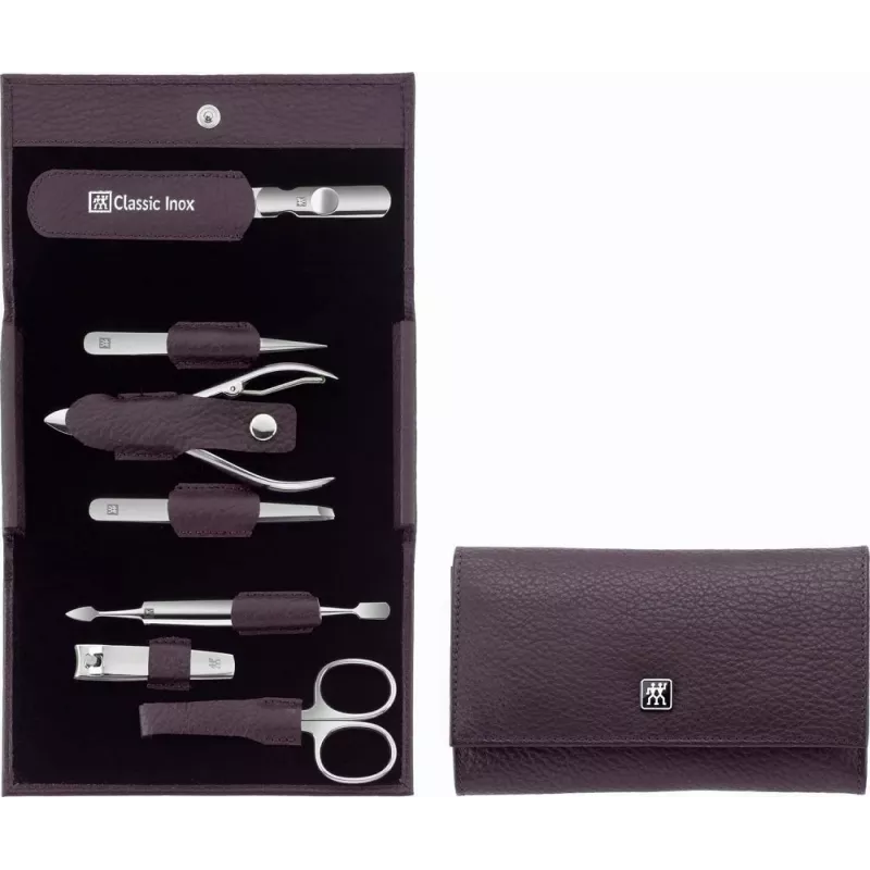 ZWILLING Classic set de manicura de viaje de acero inoxidable 97646-008-0, funda violeta, 7 piezas