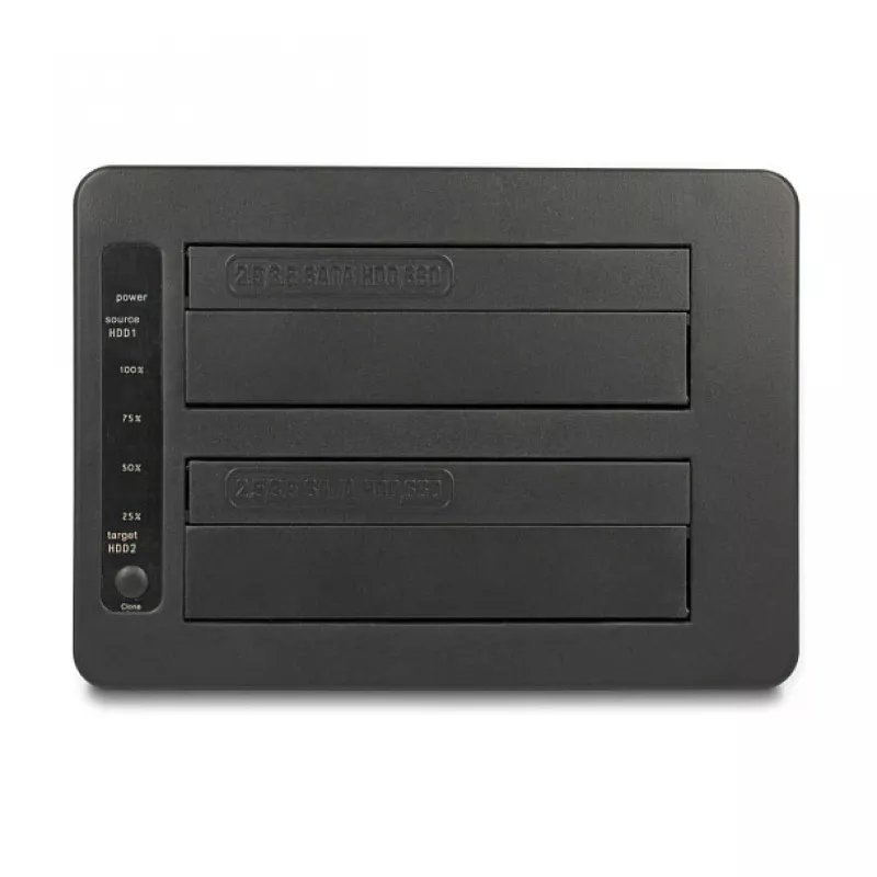 Estación de acoplamiento USB doble DeLOCK para 2 x SATA HDD SSD con función de clonación y lector de tarjetas