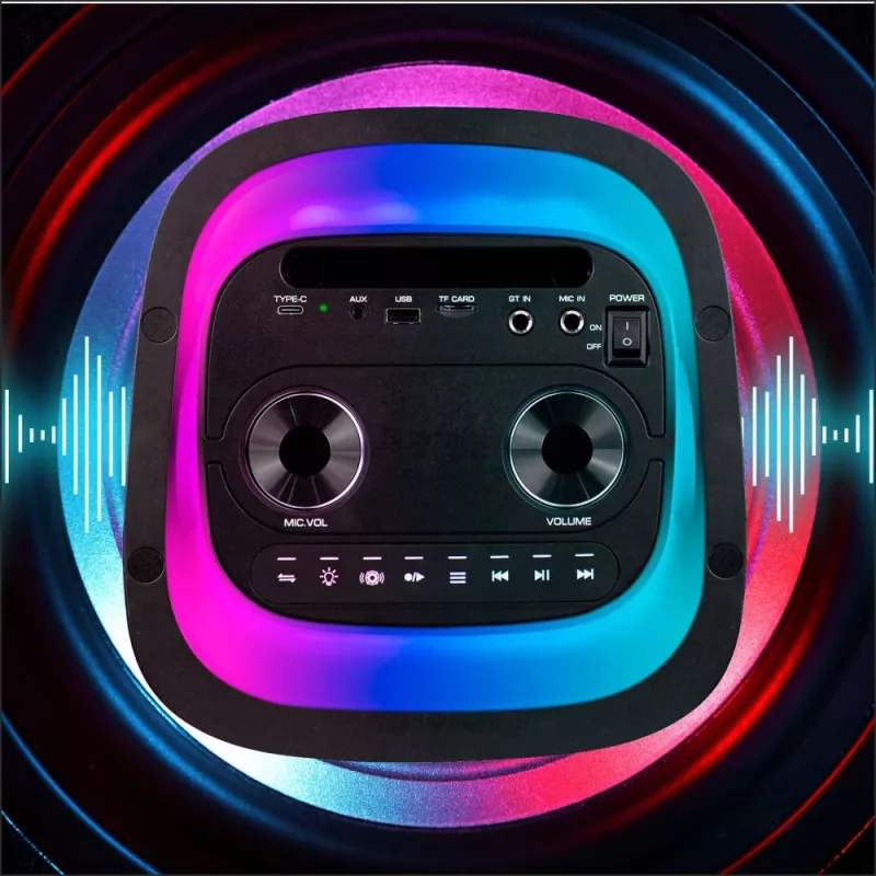 Altavoz portátil MANTA SPK0601B100, 100 W, Bluetooth, karaoke, micrófono inalámbrico, batería, ecualizador, iluminación disco