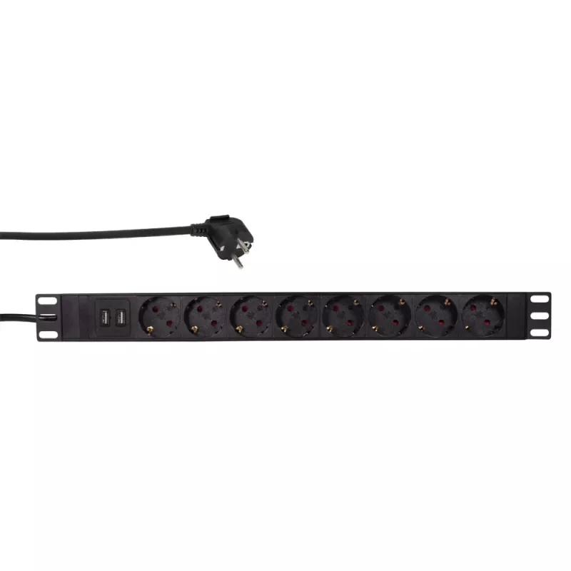 LogiLink - regleta de alimentación (montaje en rack) - 3500 vatios - entrada CEE 7/7 - salidas: 8 (2 x USB, 8 x CEE 7/7) - 1U - 4