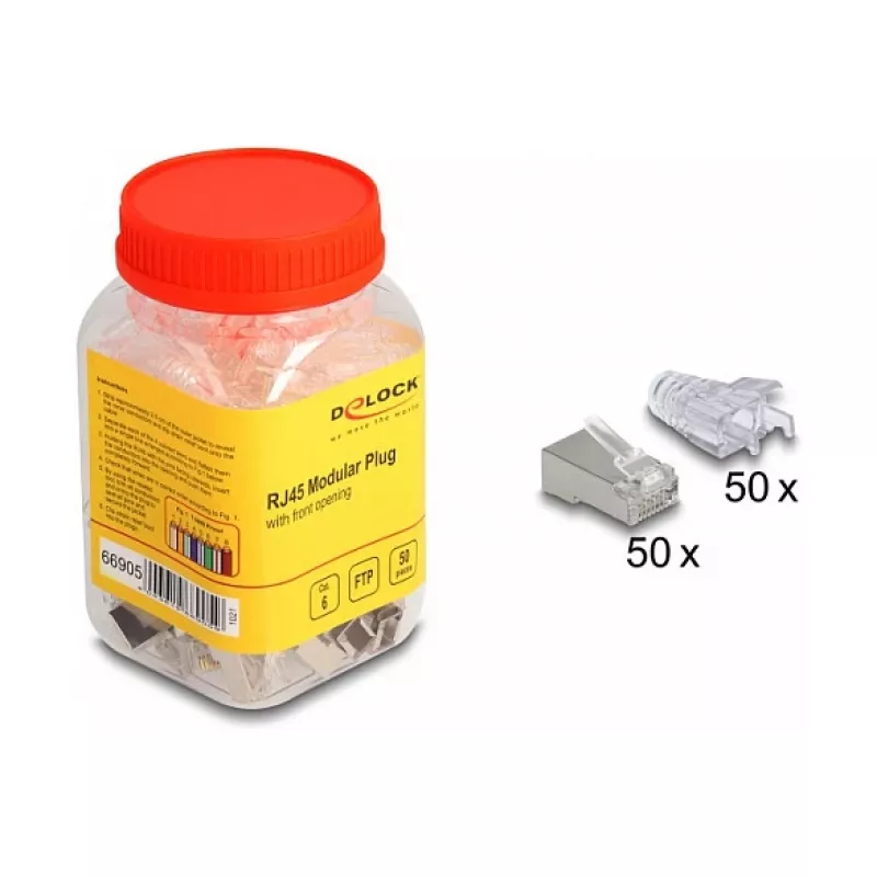 Conector modular RJ45 DeLOCK Cat.6 50 uds. con fundas de protección antiacodamiento