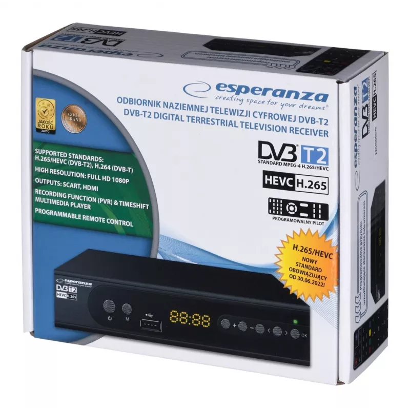 Decodificador sintonizador TV DVB-T2 Hevc H.265 Cable HDMI