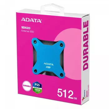 SSD externo ADATA SD620 512 GB, USB 3.2 Gen 2 Micro-USB B, azul, carcasa de silicona, resistente a golpes