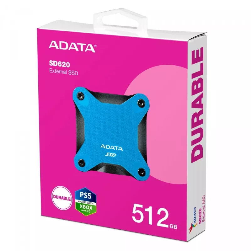 SSD externo ADATA SD620 512 GB, USB 3.2 Gen 2 Micro-USB B, azul, carcasa de silicona, resistente a golpes