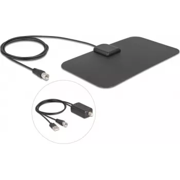 Antena DELOCK 12085 activa omnidireccional DAB+ DVB‑T2 ganancia 5–25 dB