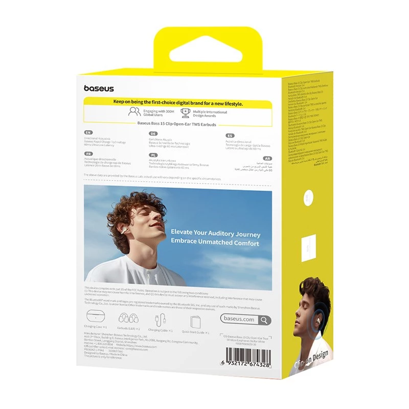 Headset Baseus Bass 15 Clip Open-Ear True Wireless Stereo (TWS) in-ear llamadas/música Bluetooth blanco