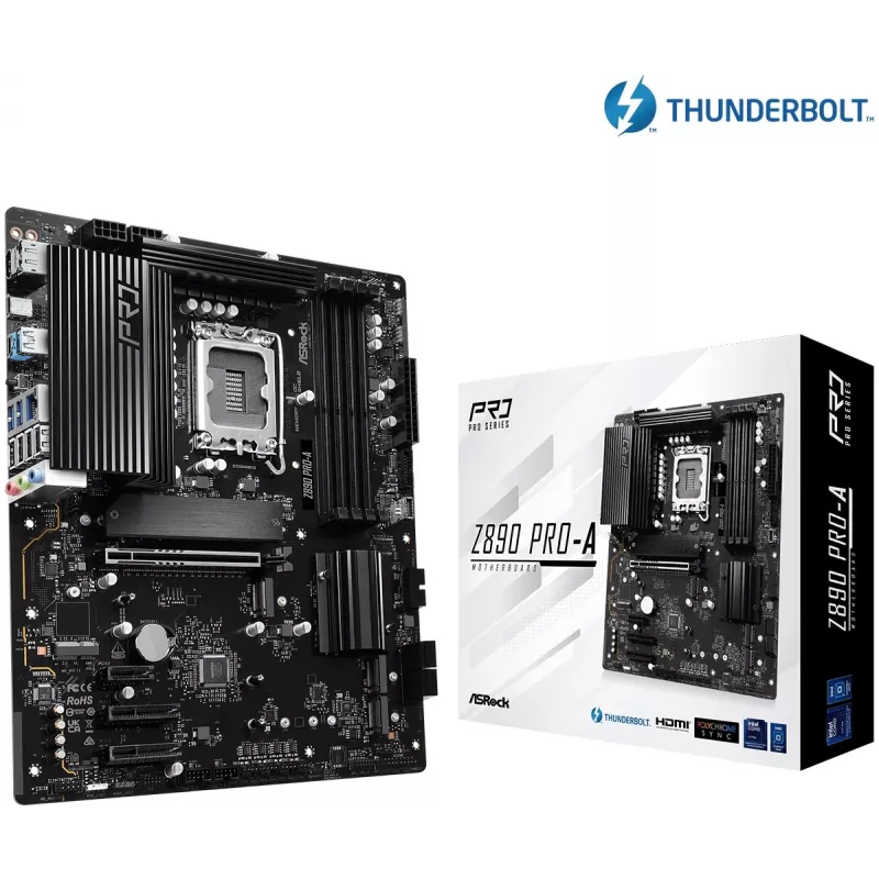Placa base ASRock Z890 Pro-A ATX — Chipset Intel Z890, LGA 1851, DDR5, 4x DIMM, 256 GB, 2.5Gb LAN, PCIe Gen5