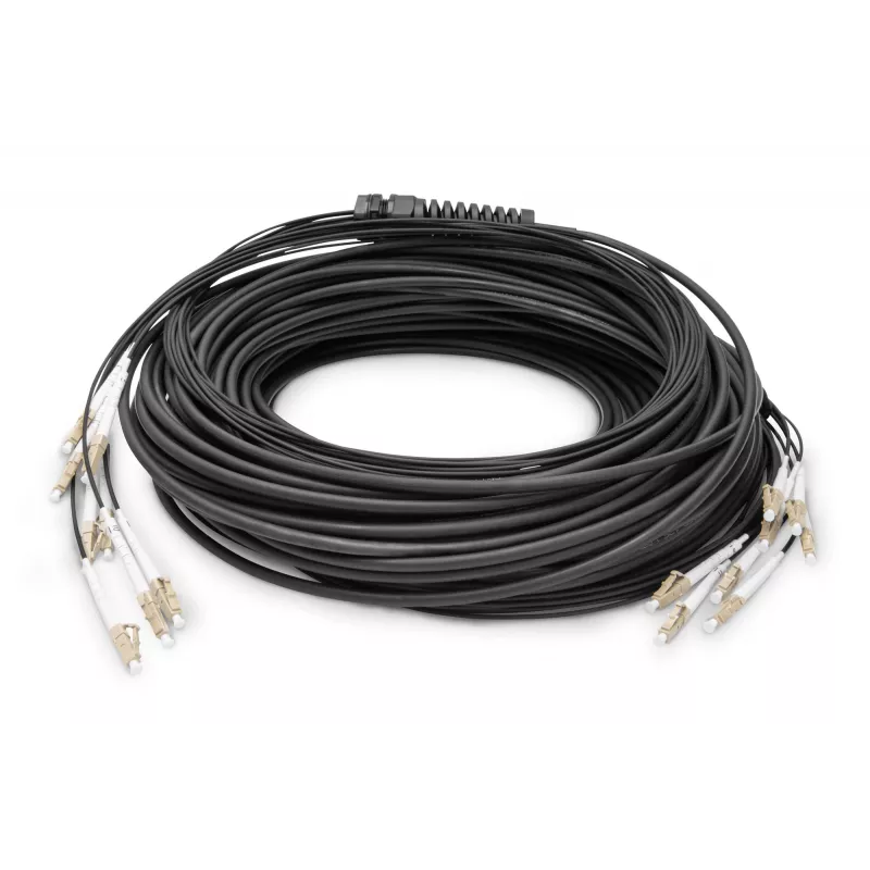 Cable breakout universal de fibra óptica preensamblado Digitus OM4 8 fibras LC/UPC 75 m