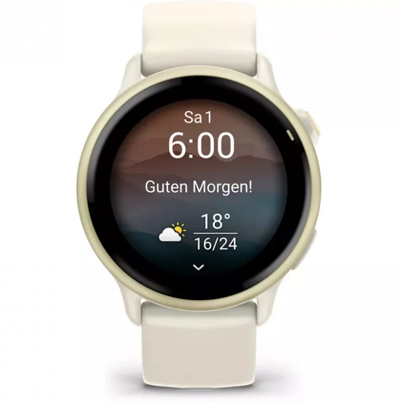 Garmin vívoactive 6 reloj inteligente 42 mm, 1,2" AMOLED 390 x 390, pantalla táctil, GPS, Wi-Fi, 8 GB, caja de aluminio Lunar Gold, correa de silicona Bone