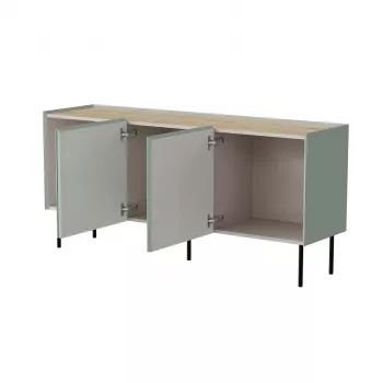 Cómoda cama meble FELLINI 150×40×70 cm, color oliva con tablero de roble aceitado, cuerpo de MDF