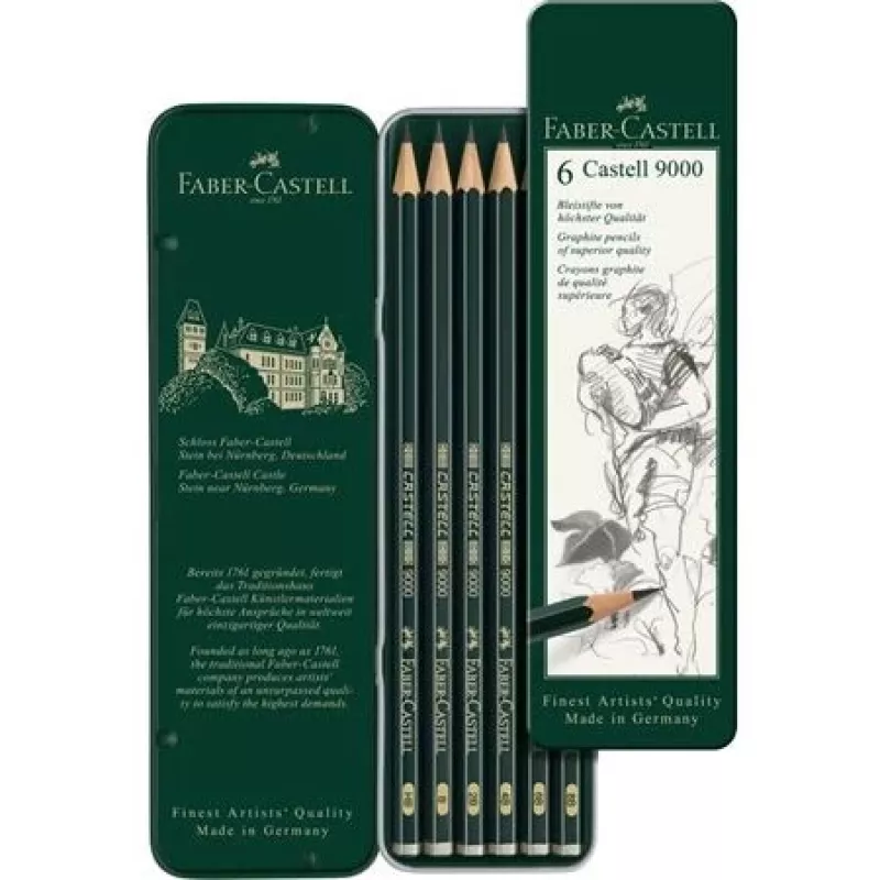Lápiz de grafito Faber-Castell 9000 verde madera 6 unidades