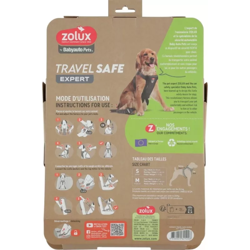 Arnés para perros ZOLUX TRAVEL SAFE M negro — talla M, arnés de seguridad para viaje