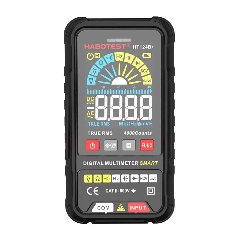 Multímetro digital Habotest HT124B+ — medición de tensión AC/DC y resistencia