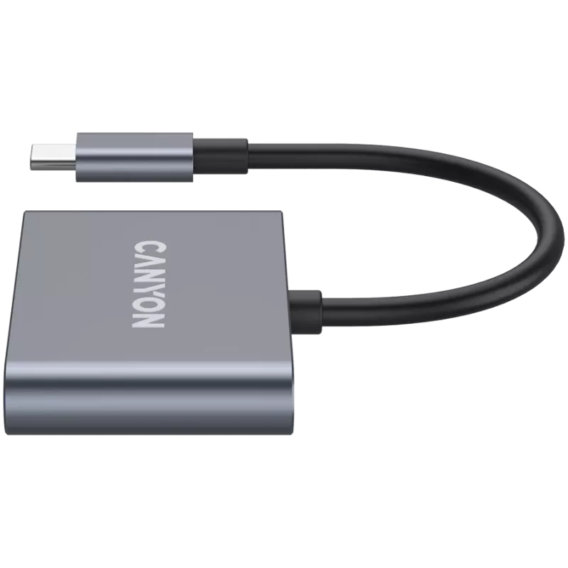 Hub 3 en 1 USB-C CANYON DS-3 gris oscuro – USB-C a USB-A + HDMI + pass-through PD