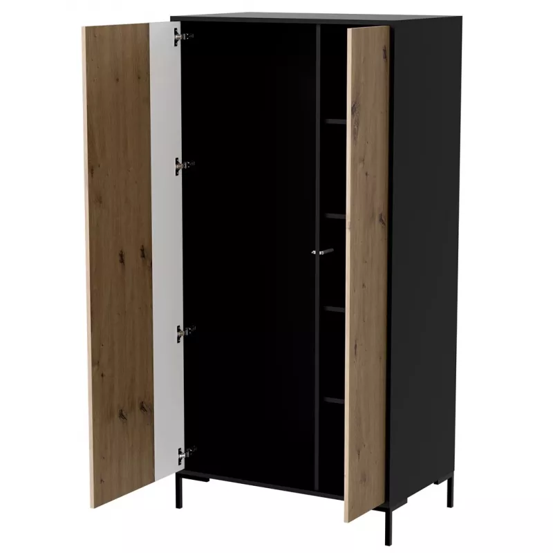 Armario ropero cama meble Cama v, estructura negra, 4 baldas, 900×550×1840 mm