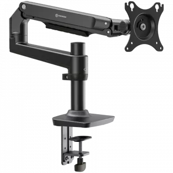 Soporte de escritorio para monitor ONKRON MS75-B para pantallas de 43,2–96,5 cm (17–38 pulgadas), pinza/pasacables de mesa, hasta 11 kg, VESA 75×75–100×100, altura ajustable, giratorio e inclinable