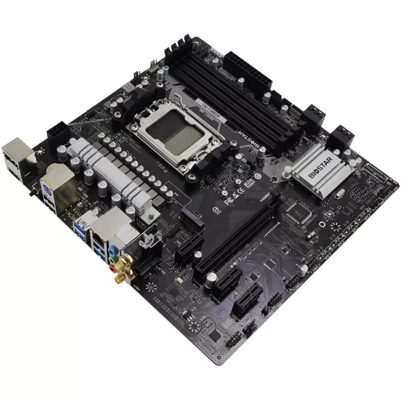 Placa base BIOSTAR A620MP-E PRO — AMD A620 microATX, zócalo AM5, DDR5, 4 DIMM, máx. 128 GB, 2,5Gb LAN