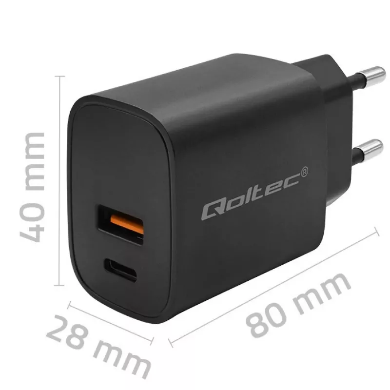 Fuente de alimentación QOLTEC 52377 GaN 30W salida 5–20V para dispositivos portátiles