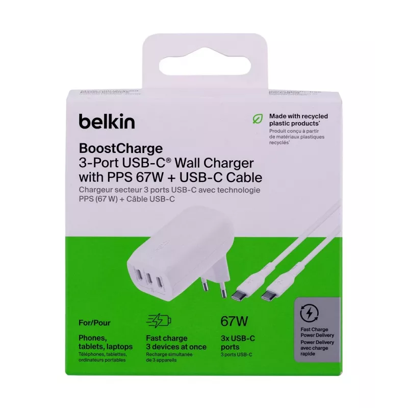 Cargador rápido de interior Belkin BoostCharge para portátil, smartphone, Universal Blanco AC