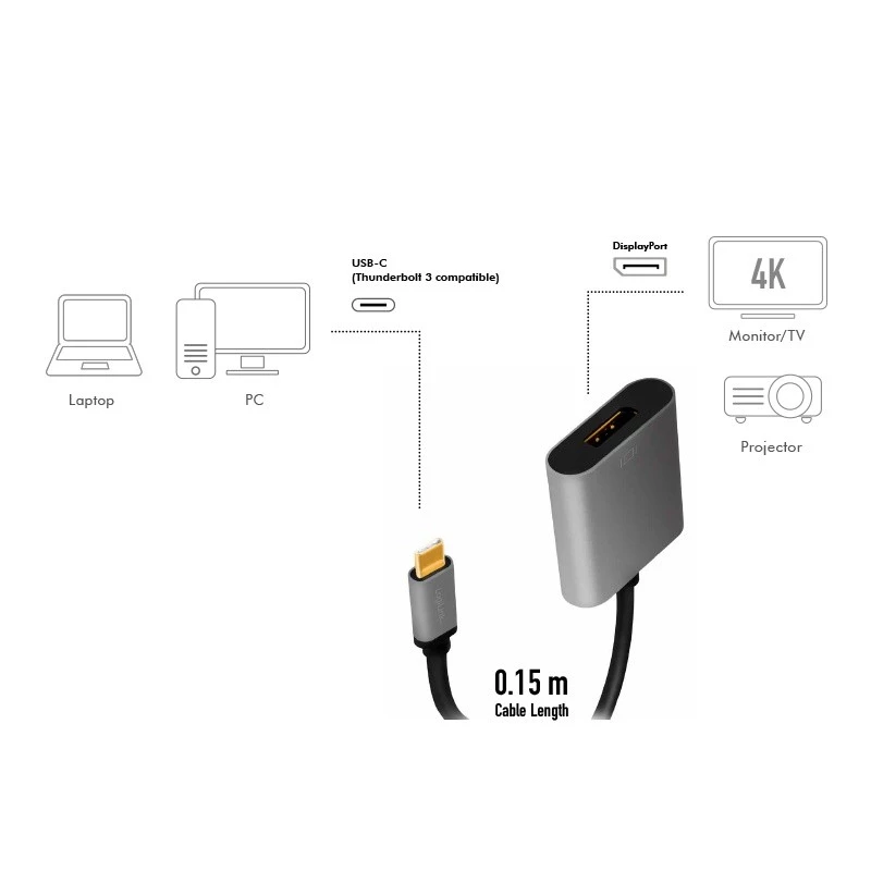 LogiLink CUA0102 cable USB 3.2 Gen1 Type-C a DisplayPort 0,15 m negro