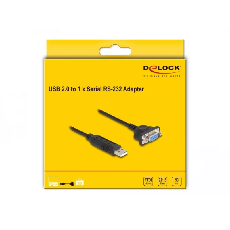 DeLOCK Adaptador USB 2.0 a serie RS-232 50 cm FTDI Negro