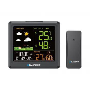 Estación meteorológica BLAUPUNKT WS25BK — Monitor de temperatura y humedad interior/exterior, negro, 1 sensor, pantalla LCD