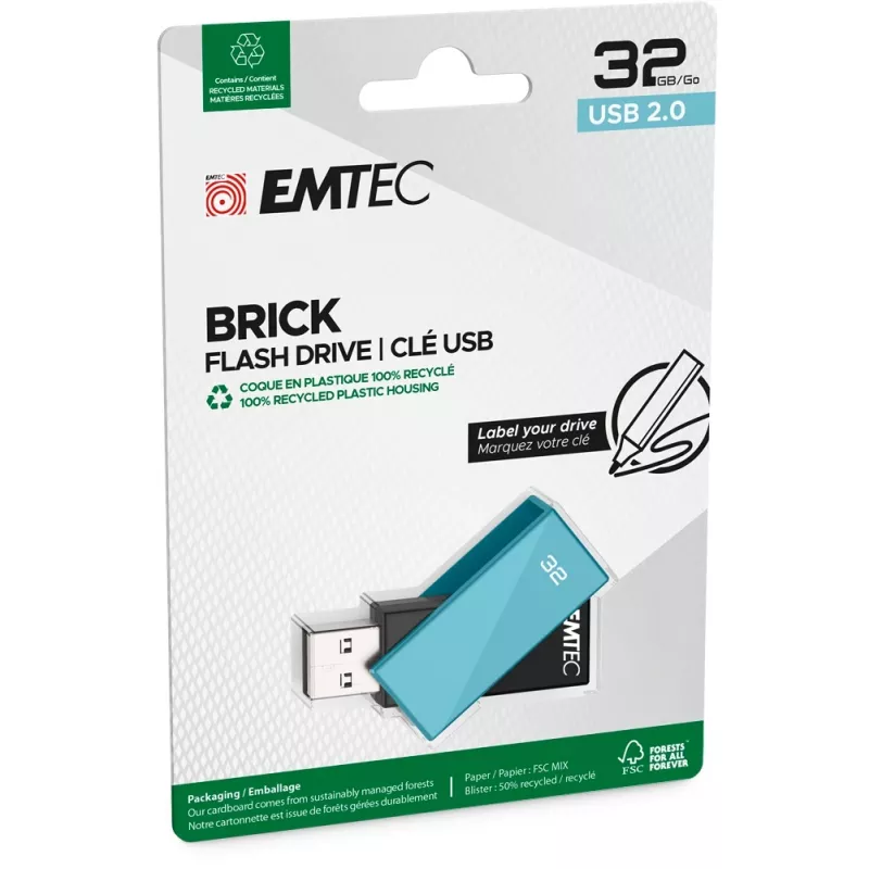 Memoria USB Emtec 32 GB USB Type-A C350 Brick 2.0 negro azul