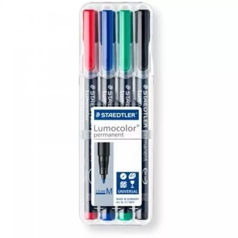Rotulador permanente Staedtler Lumocolor 317 WP4 negro, azul, verde, rojo