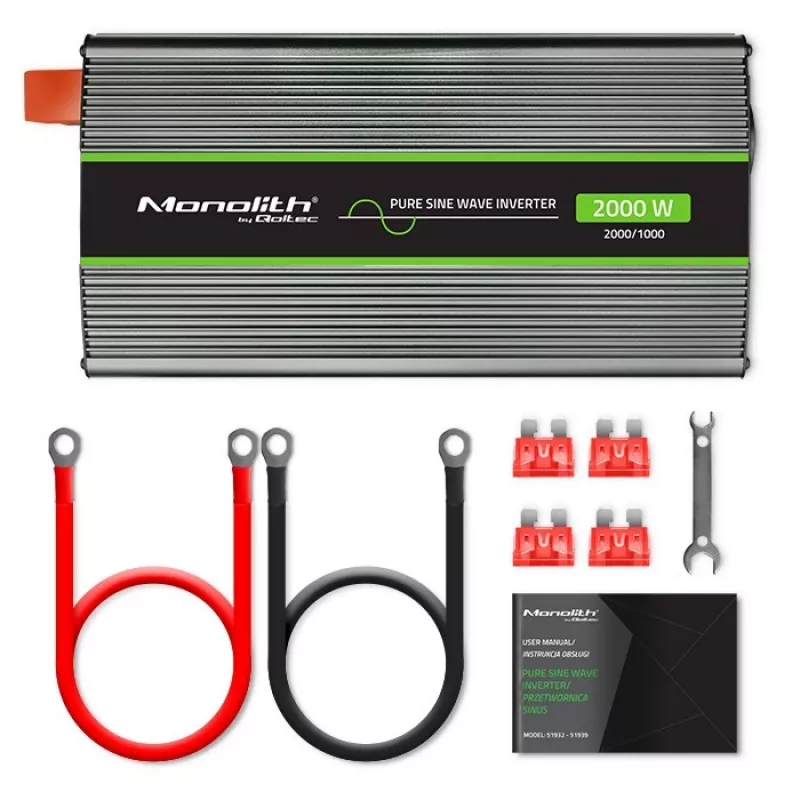 Qoltec Monolith 51934 inversor de corriente para coche, 2000 W, negro