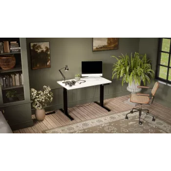 Escritorio con regulación eléctrica de altura cama meble MOON 121x67x72–120 cm, tablero rectangular de aglomerado, 100–240V