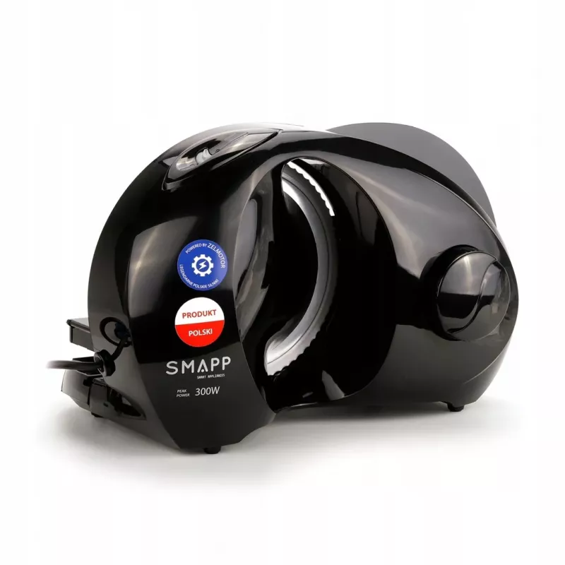 Cortadora de alimentos eléctrica de sobremesa SMAPP 294.5 – 300 W, grosor de corte 1–15 mm, cuchilla de acero inoxidable, seguridad infantil, blanca