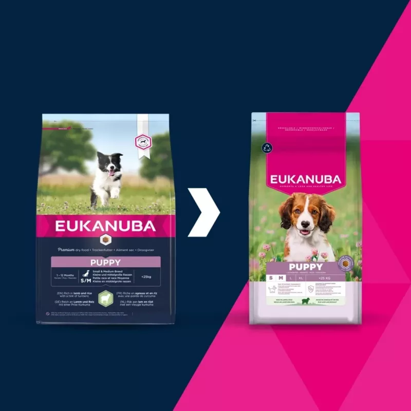 Pienso seco para perros EUKANUBA Puppy & Junior Small/Medium Lamb & Rice 3 kg — alimento completo para perros jóvenes de razas pequeñas y medianas