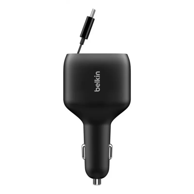 Belkin 75W 2 puertos con cable USB-C retráctil para coche - Cable (CCC001HQBK)