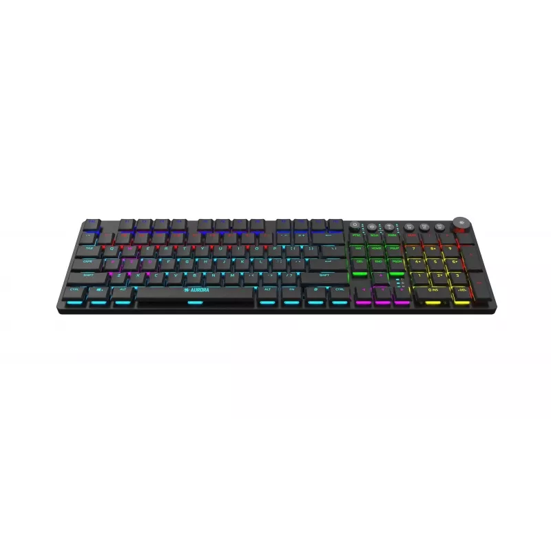iBOX Aurora K-6 IKGMK6 teclado gaming mecánico de perfil bajo, con cable + RF inalámbrico + Bluetooth, switches KRGD Red, retroiluminación LED, QWERTY inglés, negro