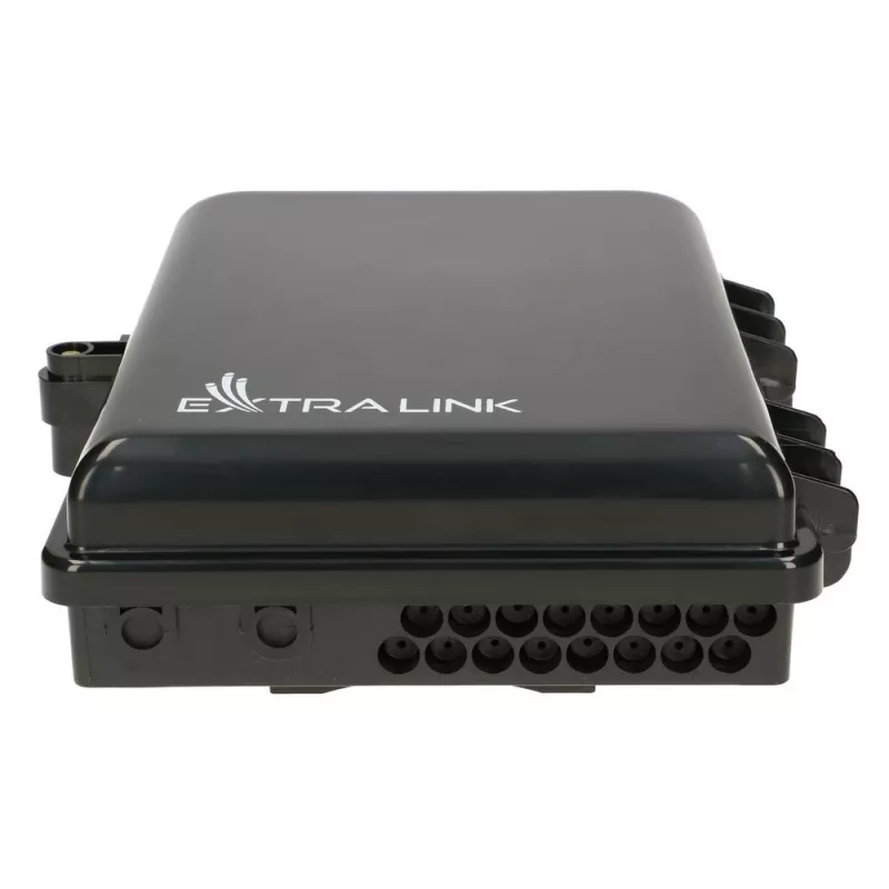 Cierre de fibra óptica Extralink Eliza V2, 16 empalmes, negro, abrazadera central