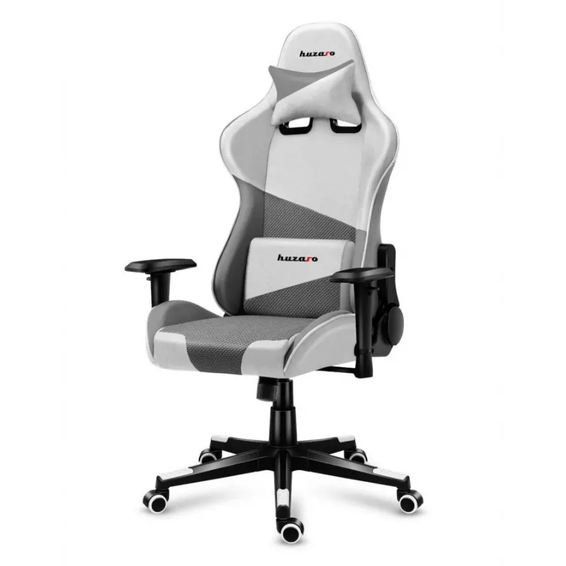 Silla gaming Huzaro Force 6.2 con asiento envolvente gris, blanca