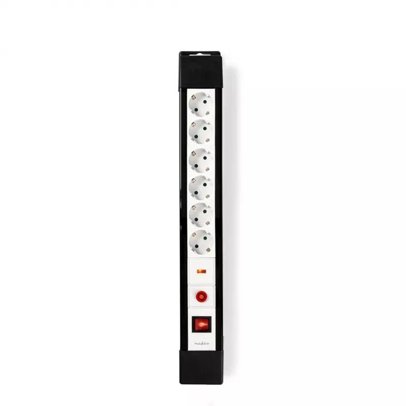 Nedis EXS630SPF1PRO Alargador 3 m 6 tomas AC para interior Negro, Blanco