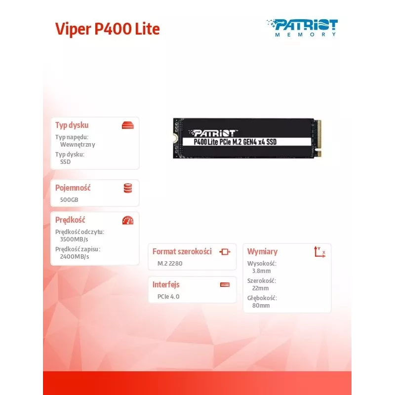 Unidad SSD Patriot Memory 500 GB M.2 PCI Express 4.0 NVMe P400 Lite