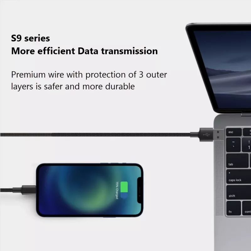 Cable USB-A a Lightning Orsen S9L 1 m 2,1A — negro